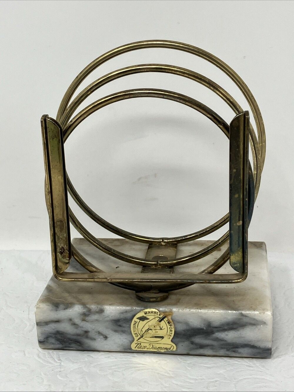 Vintage Letter Card Mail Holder Desk Top Paperweight Marble Base Gold Tone
